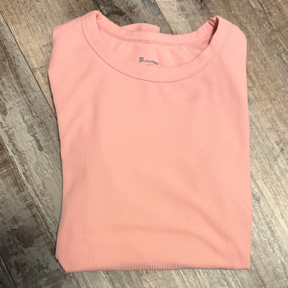 No Boundaries Pink Ribbed Crew Neck Top